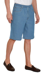 Men's Stretch Waist Pull On Shorts  in Denim and Twill - Free of Buttons & Snaps